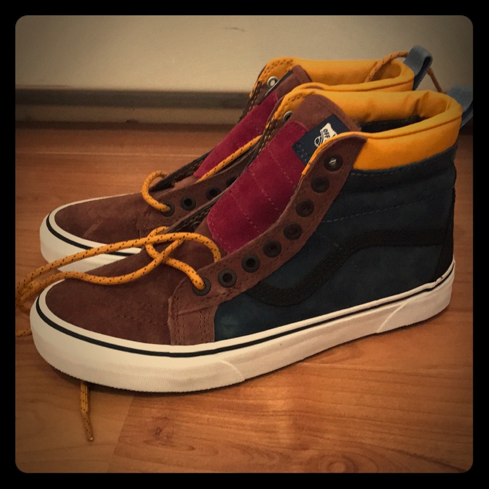 Vans High Top Sneakers Brown Navy Burgundy Yellow